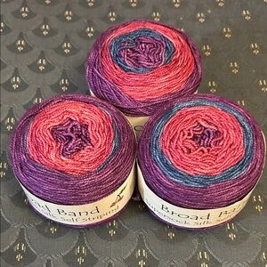 Lot of 3 Broad Band Supersock Silk Self Striping Yarn, Winterberry Colorway